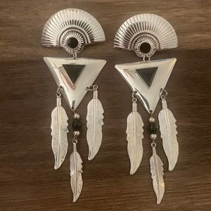 Vintage Southwestern Feather Dangle Pierced Post Earrings